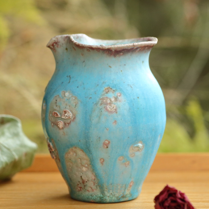 山田想 青酒器 薪窯焼成 作家もの酒器 常滑焼酒注ぎ 常山窯 桐箱