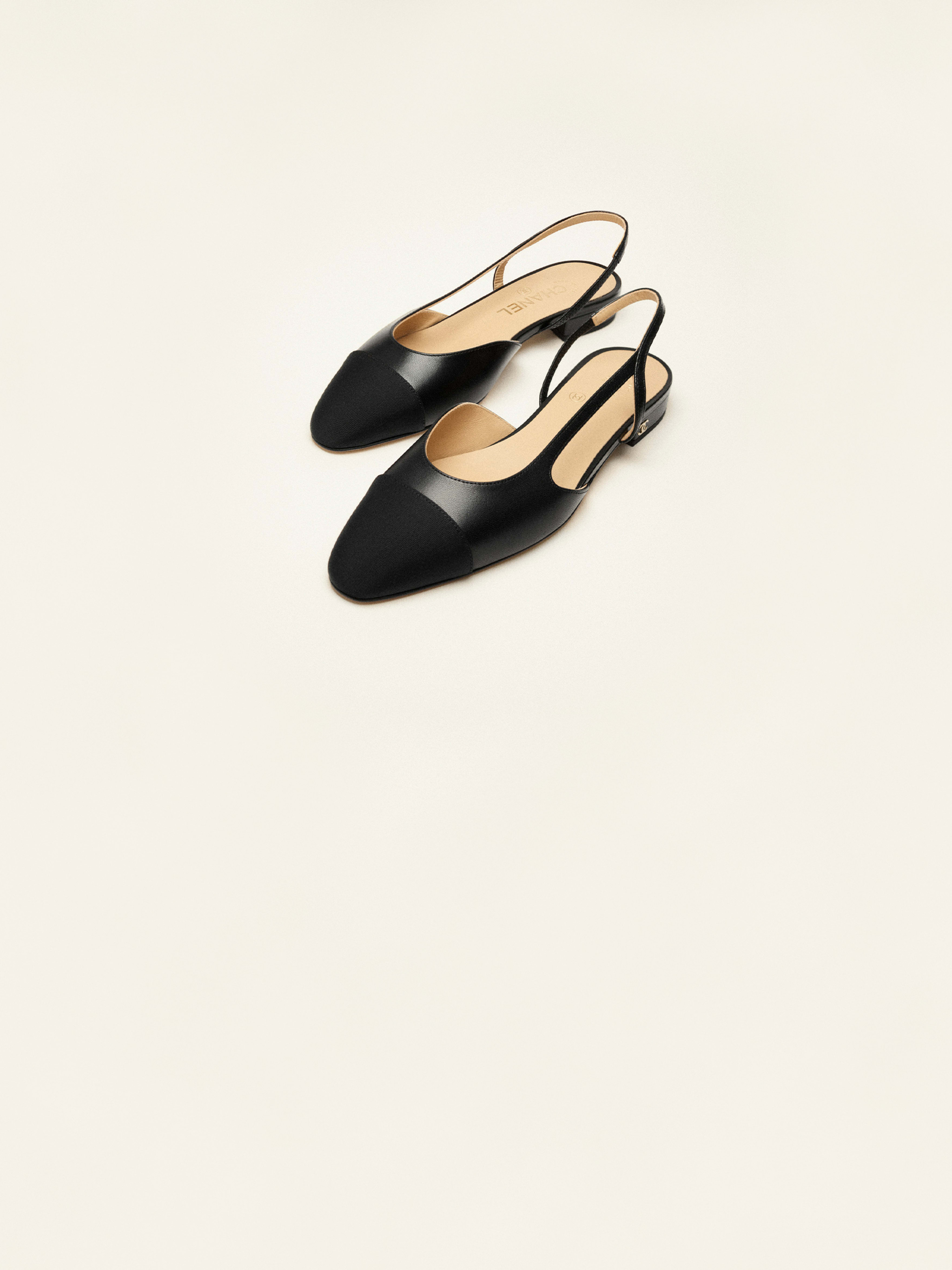 スリングバック シューズ - ゴートスキン & グログラン、ブラック