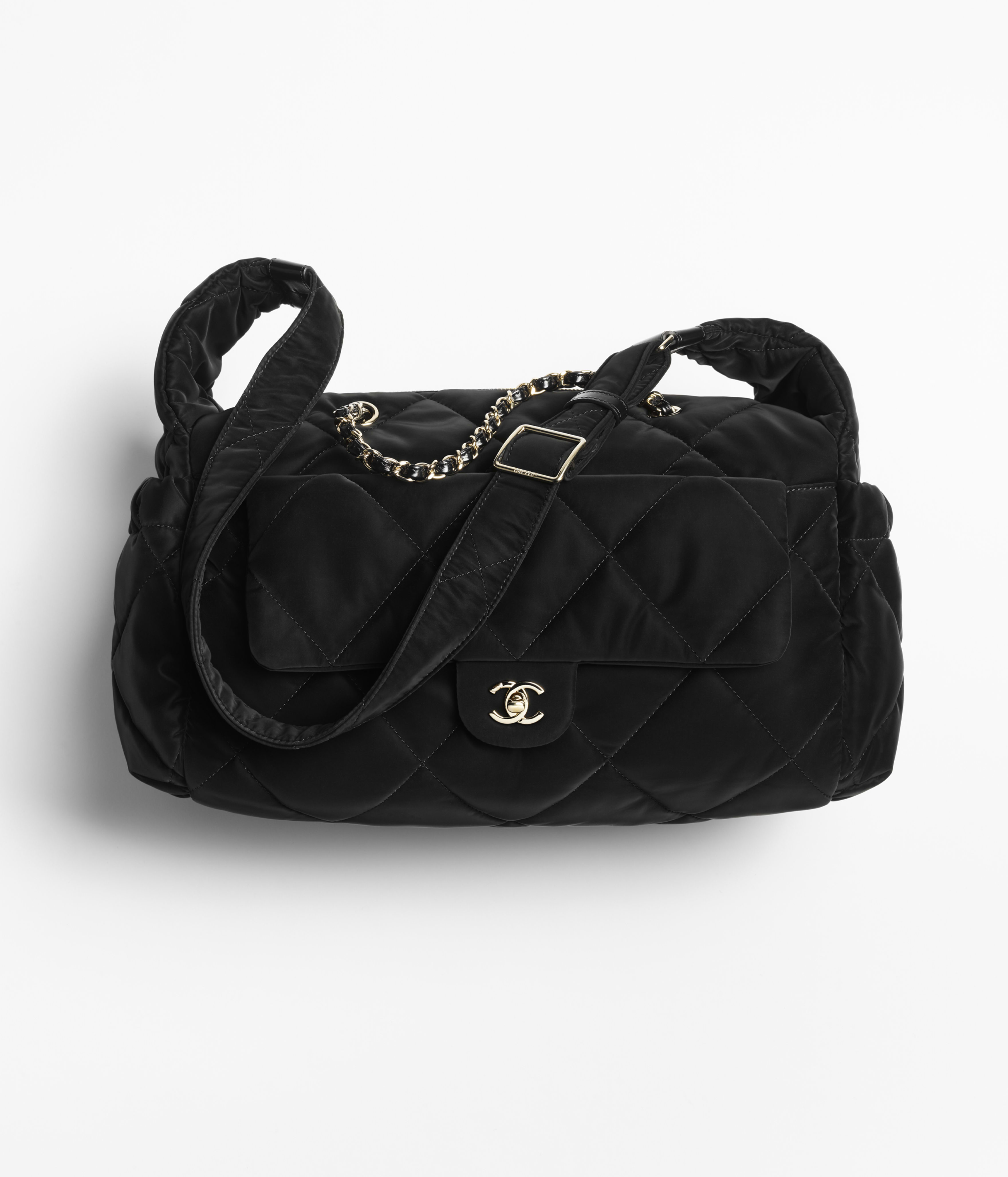 マキシ ボーリング バッグ、ベルベット エフェクト ナイロン、ブラック