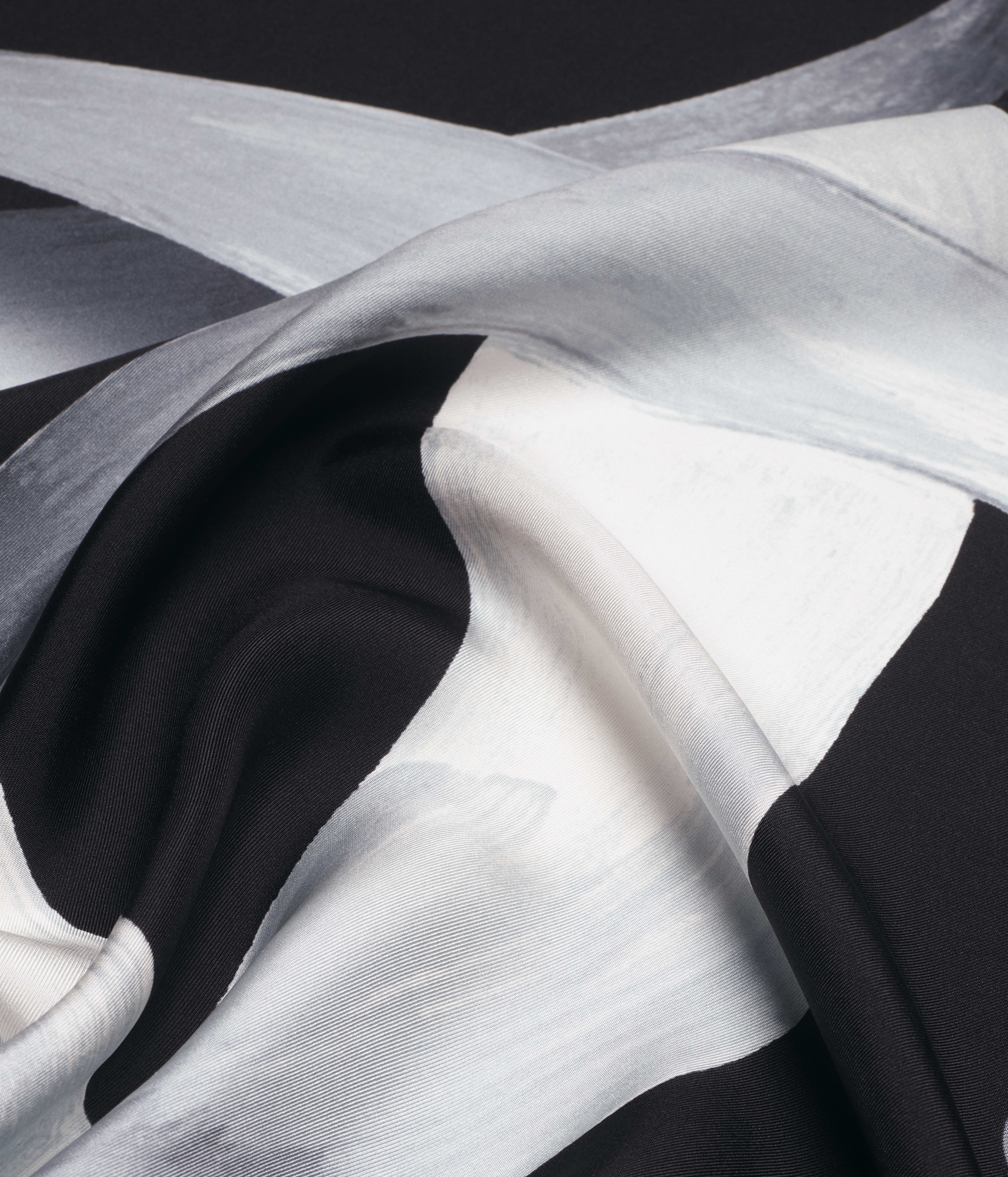 スカーフ - シルク ツイル、ブラック、ホワイト & グレー