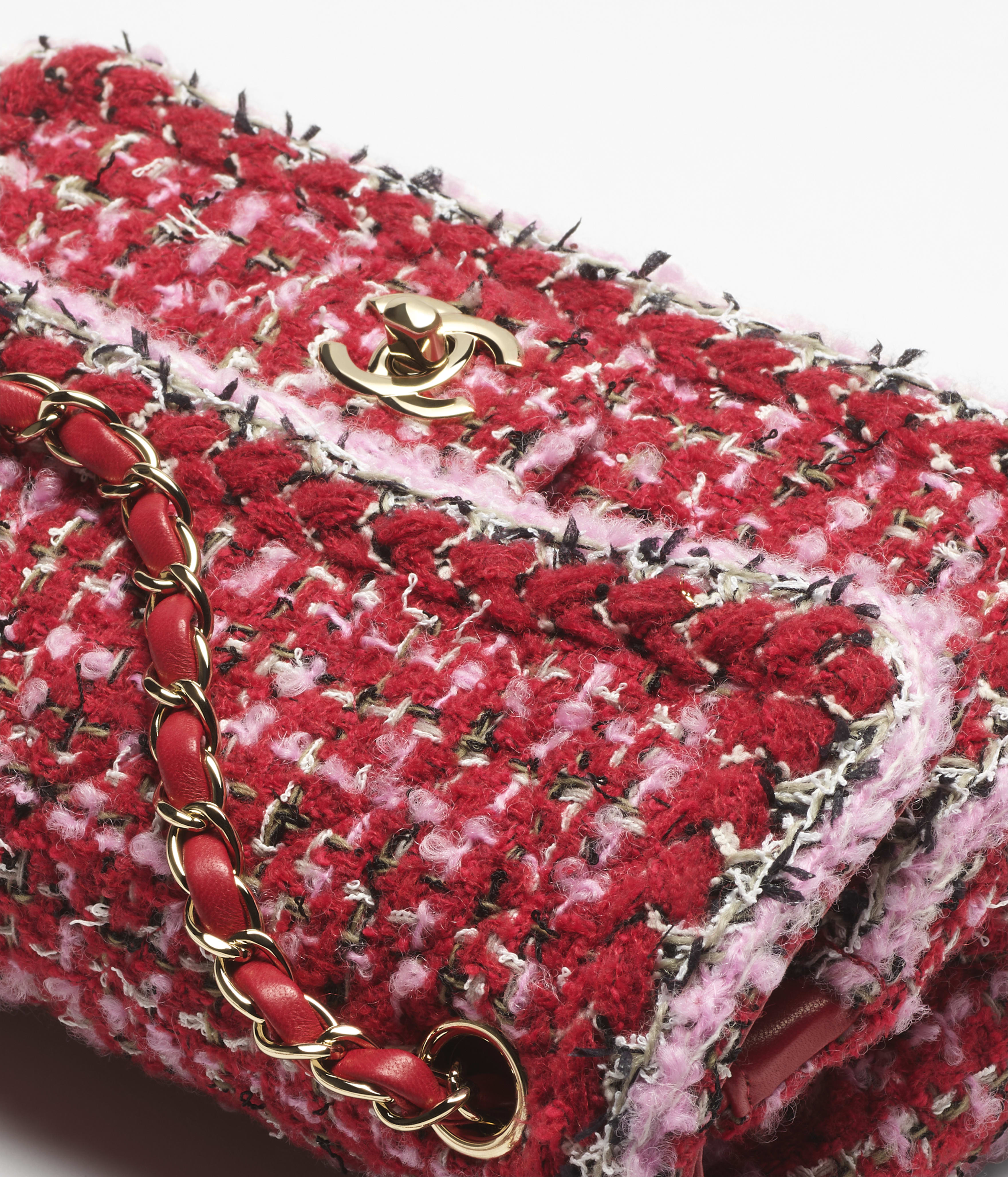 Small classic handbag, Tweed & gold-tone metal, red, pink & black