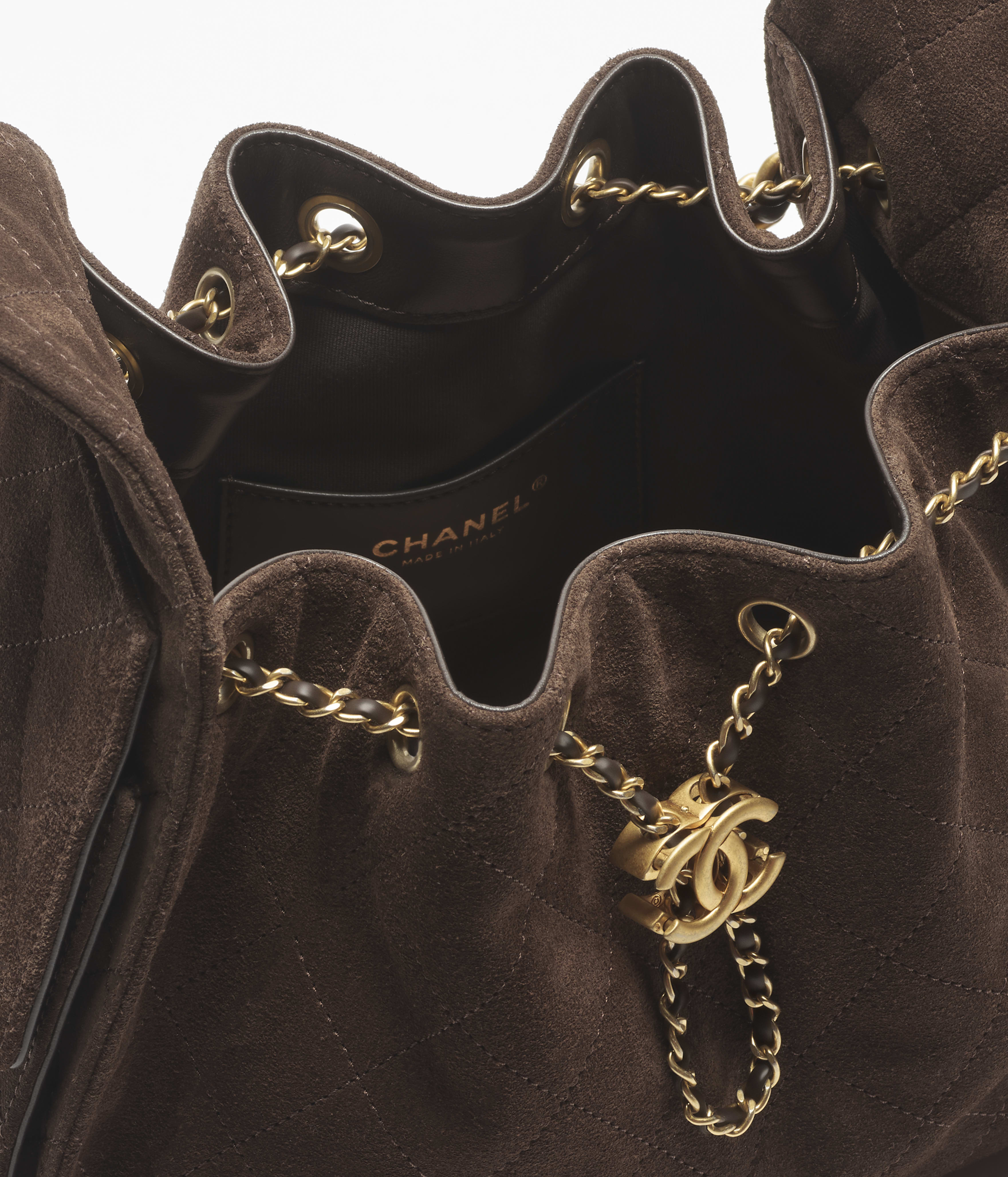 Chanel 25 small handbag, Suede calfskin & gold-tone metal, dark