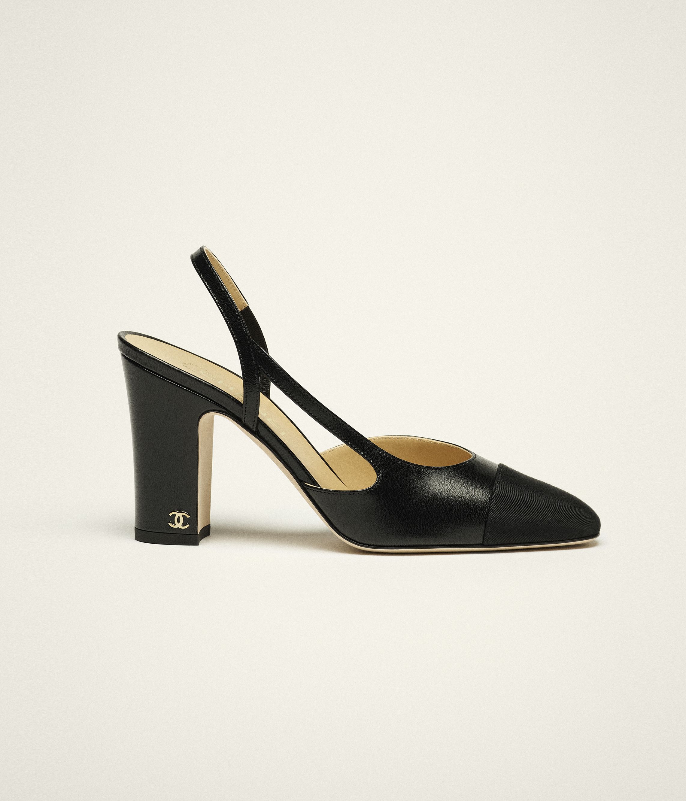 Slingbacks - Goatskin & grosgrain, black — Fashion | CHANEL