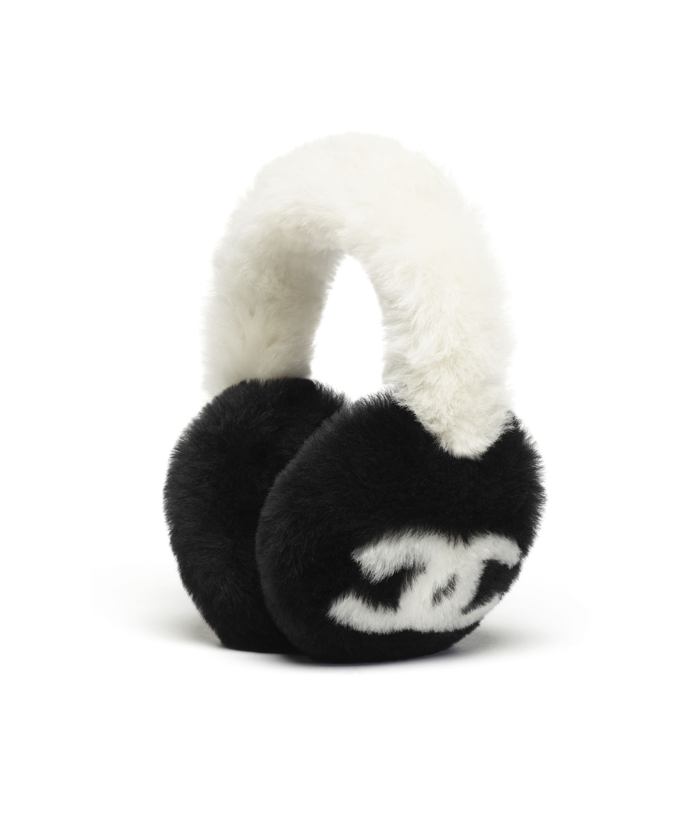 イヤーマフ - シアリング ラムスキン、エクリュ & ブラック