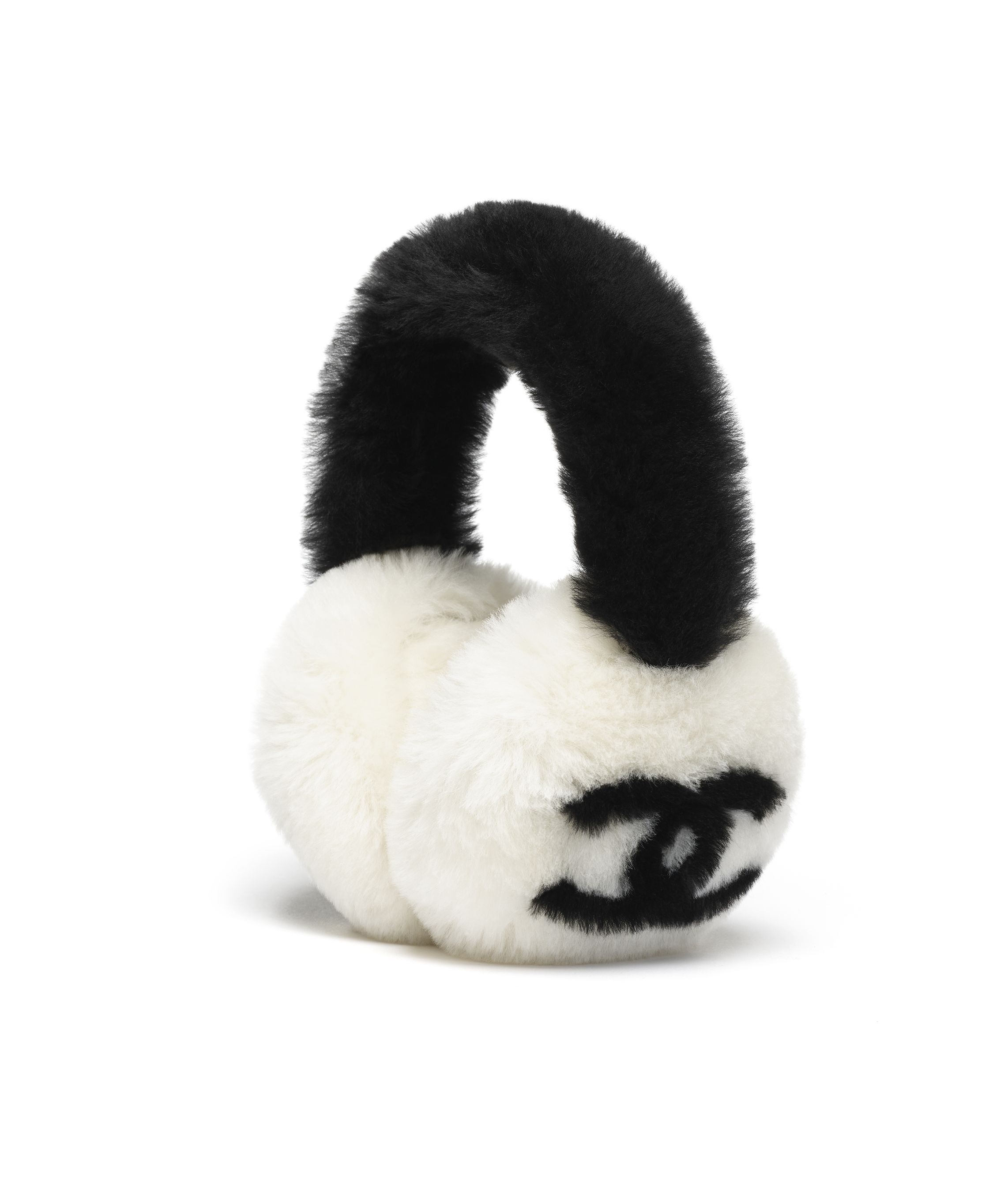 イヤーマフ - シアリング ラムスキン、ブラック & エクリュ