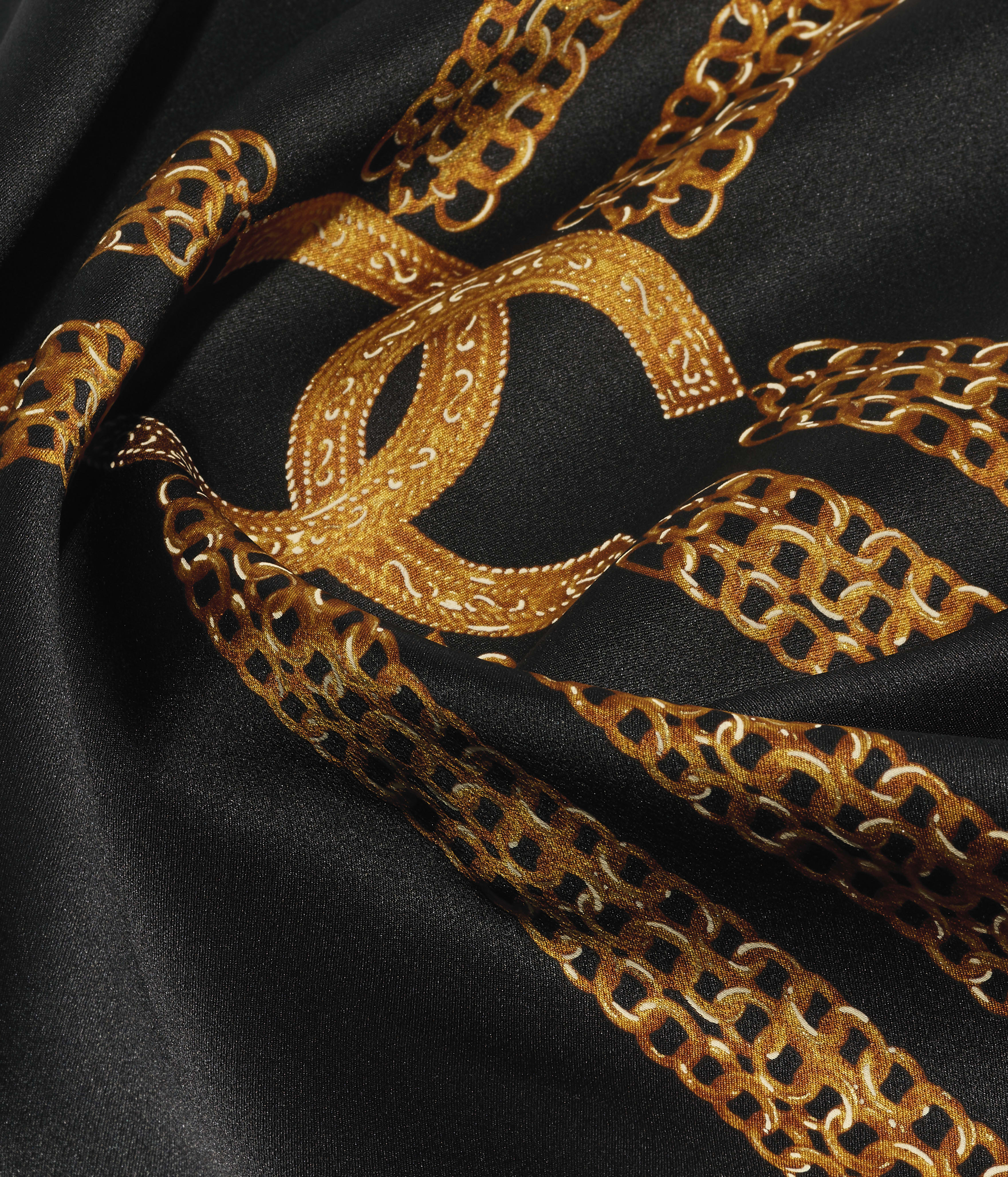 スカーフ - シルク サテン、ブラック & ゴールド — ファッション