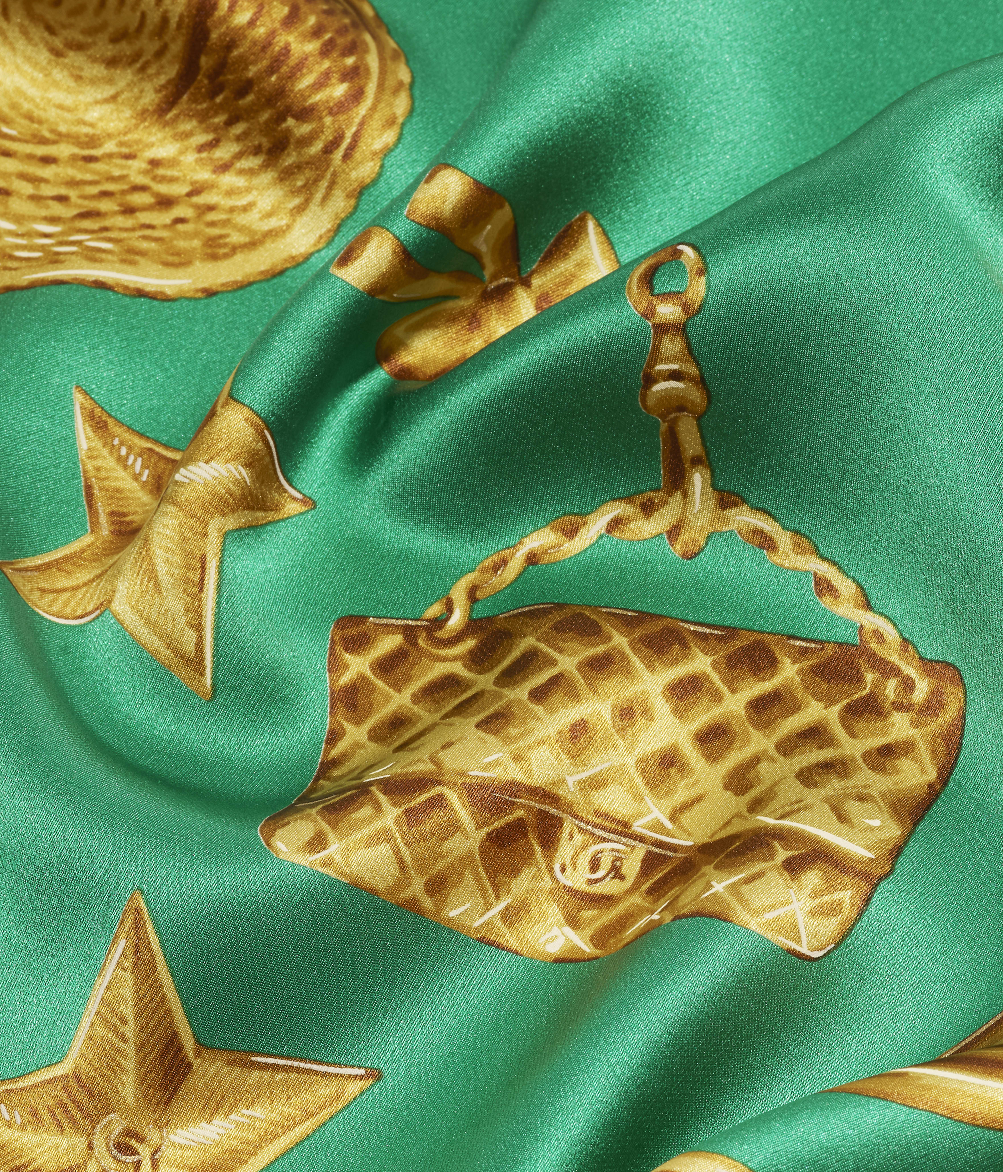 スカーフ - シルク サテン、グリーン & ゴールド — ファッション