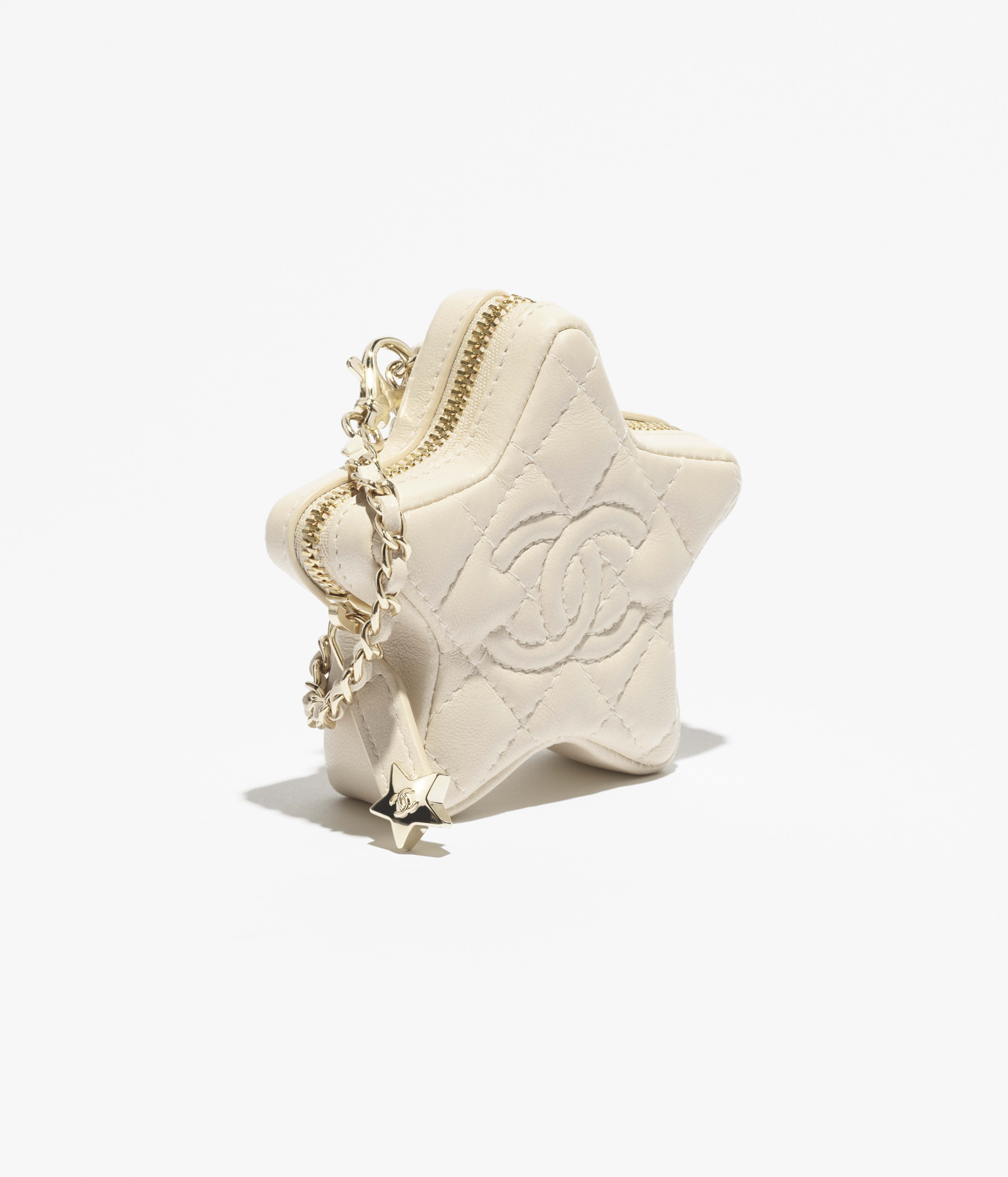 ミニ バッグ チャーム - シャイニー ラムスキン、ベージュ