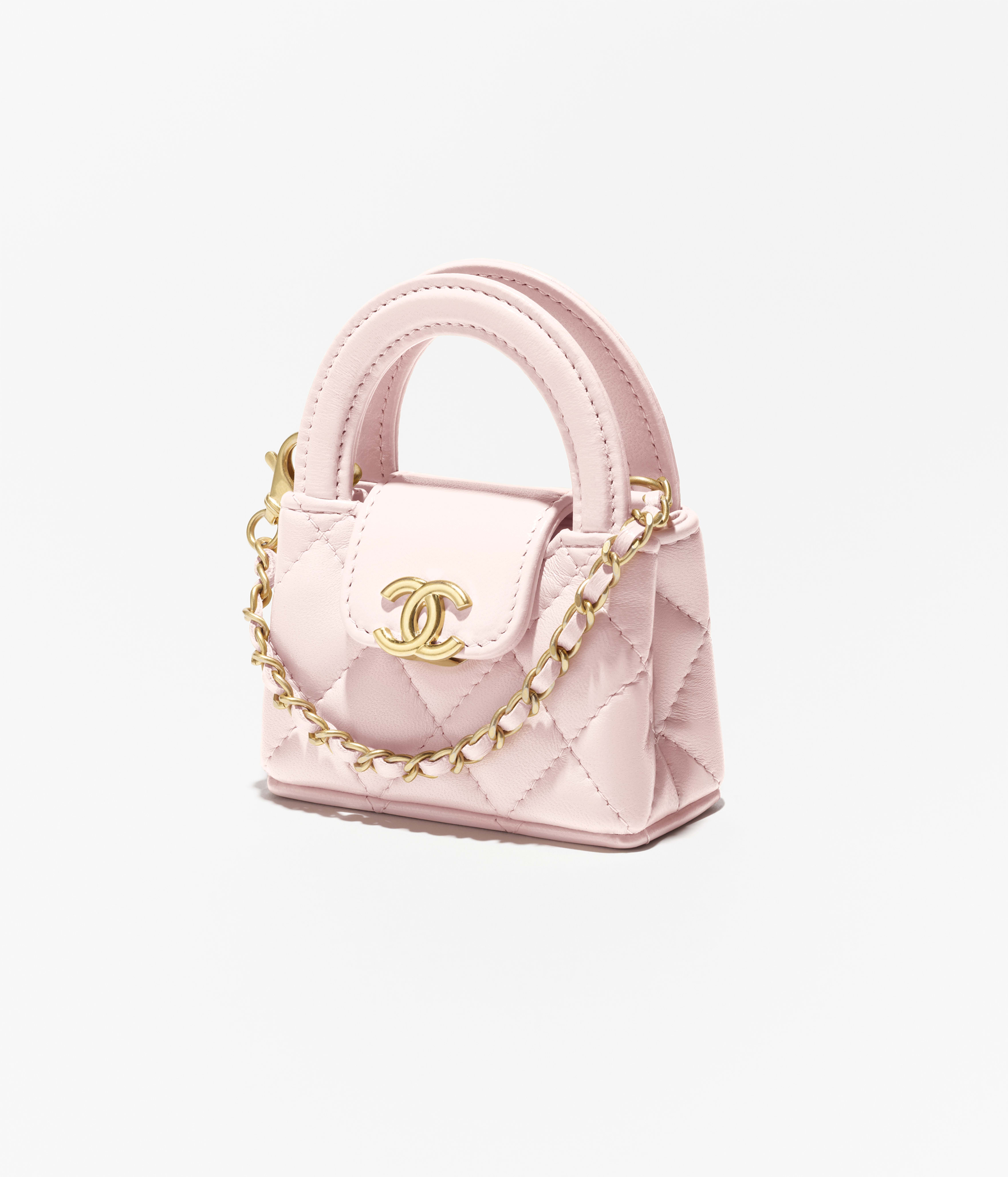 ミニ バッグ チャーム - シャイニー ラムスキン、ピンク