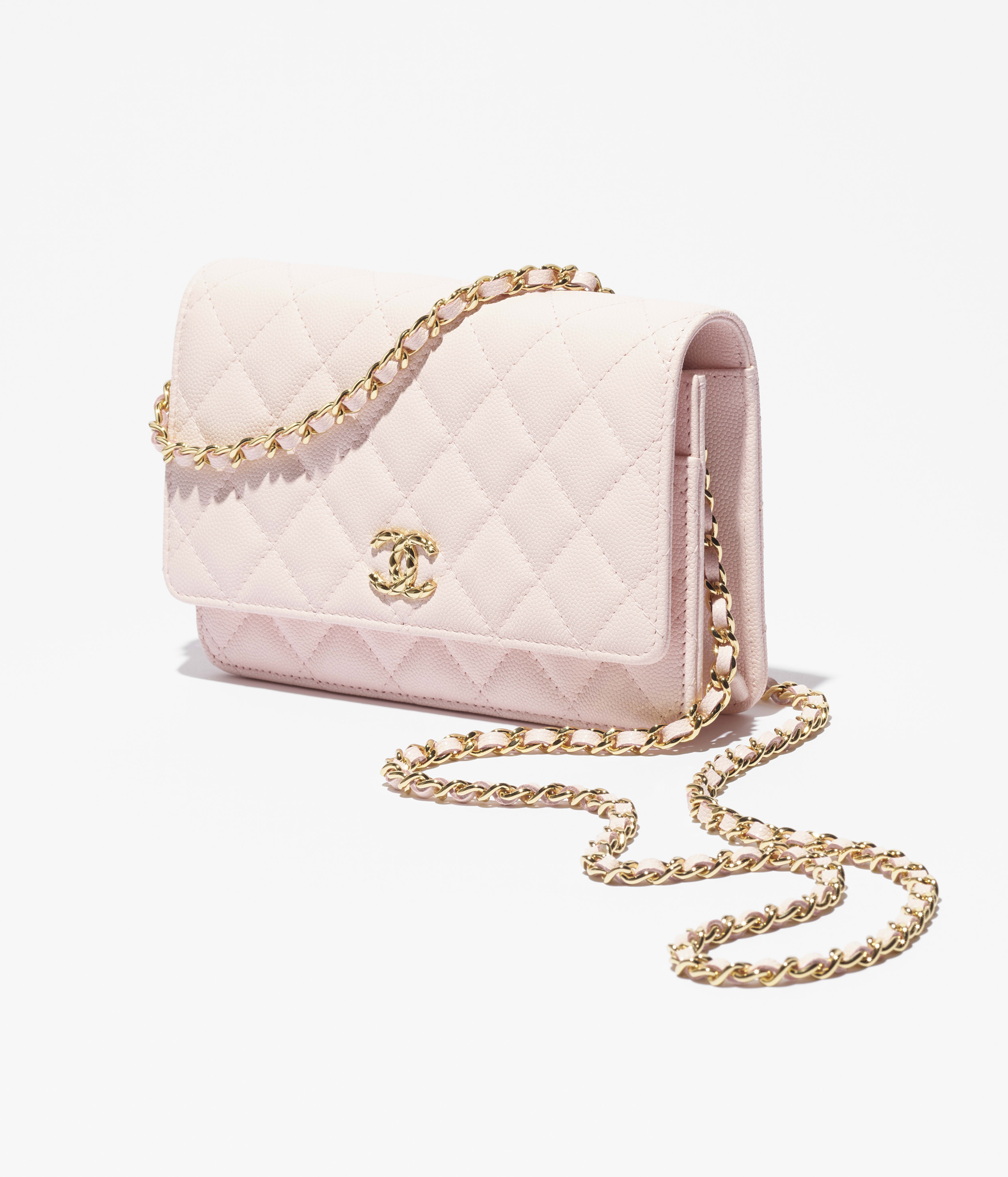 チェーンウォレット - シャイニー グレインド カーフスキン、ピンク