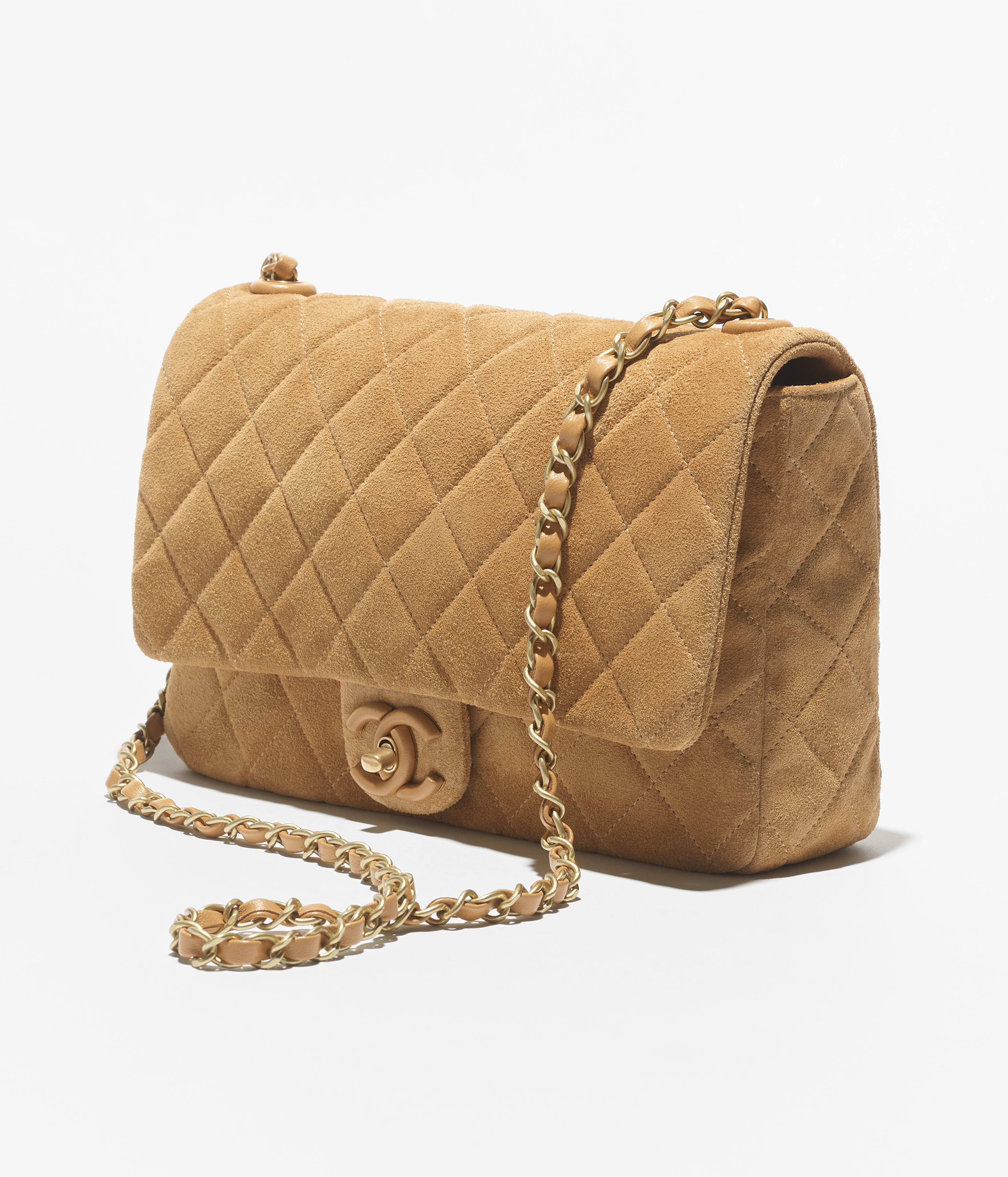 フラップ バッグ、スエード カーフスキン & ラムスキン、ダーク