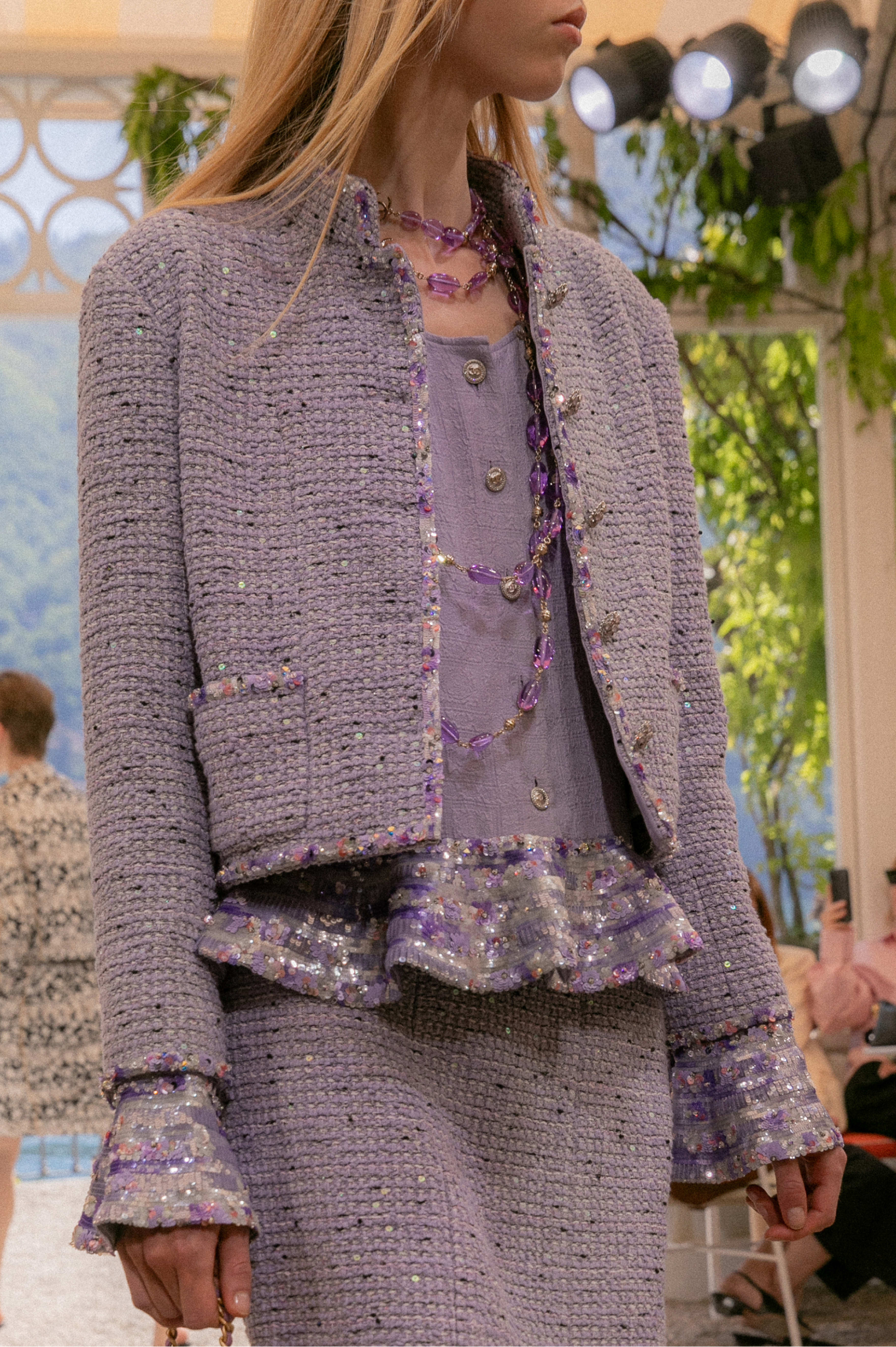 ジャケット - コットン ツイード & スパンコール、ライラック