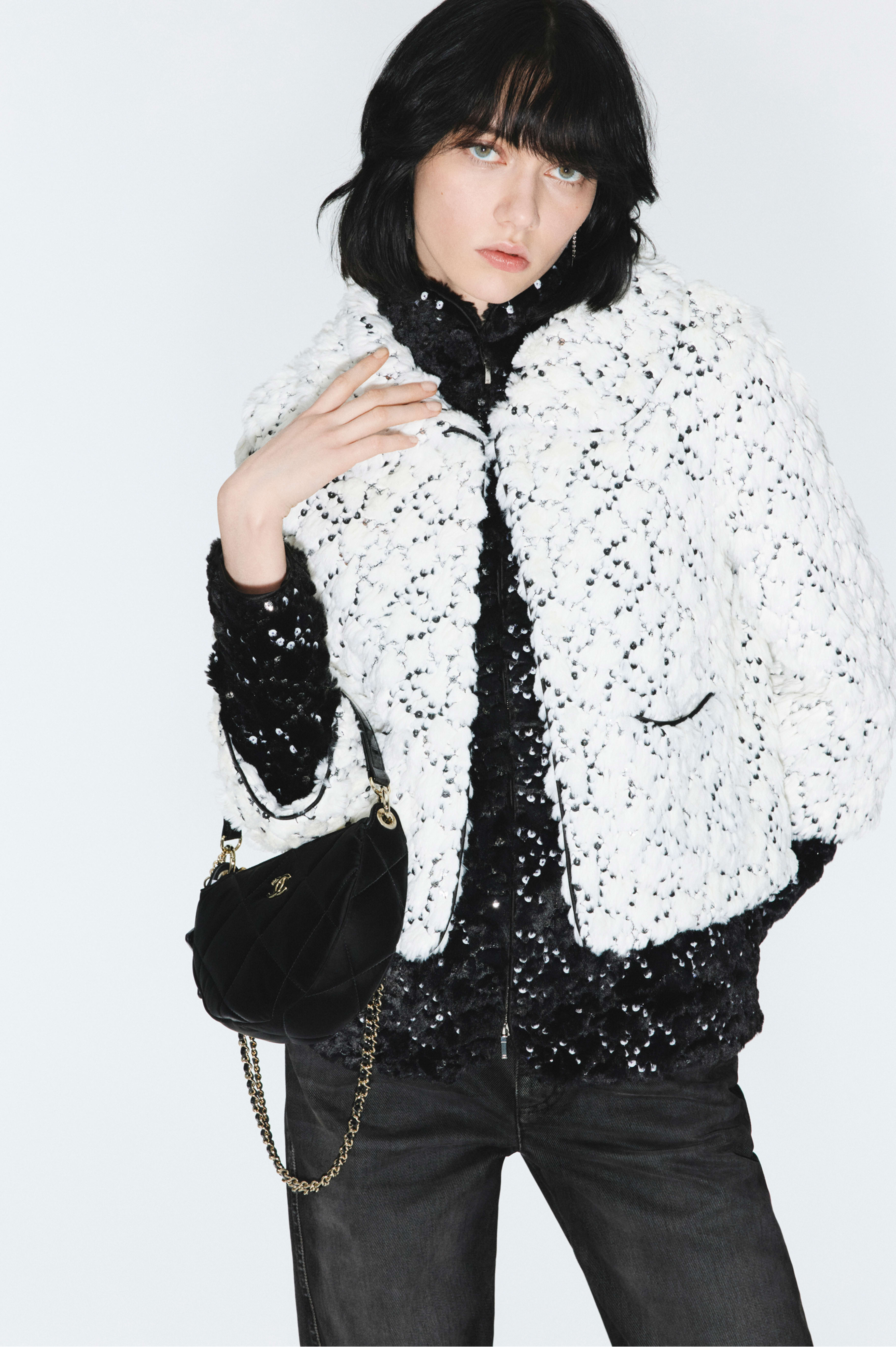 ジャケット - ミックス ファイバー & スパンコール、ホワイト