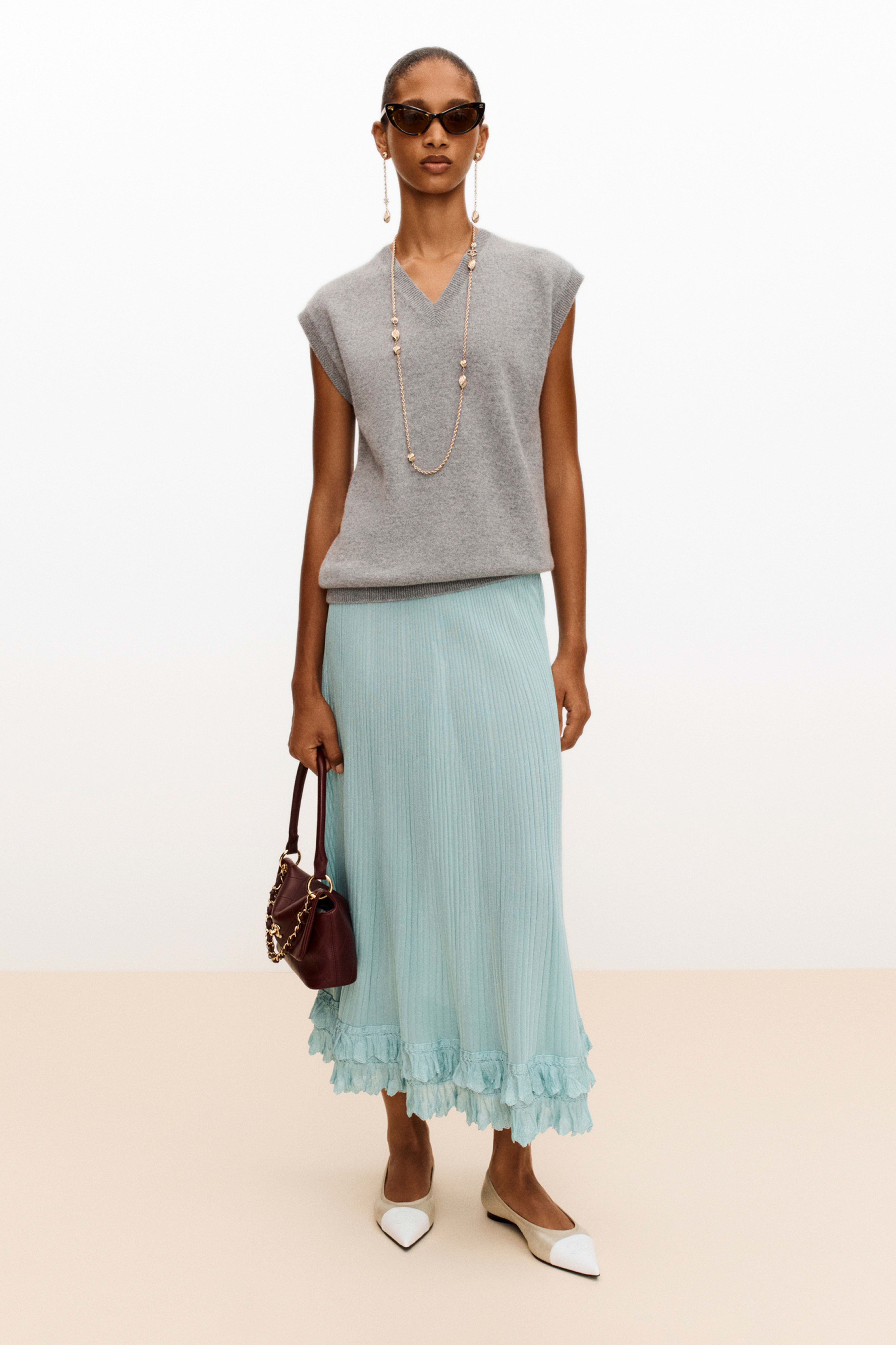 ロング スカート - シルク、ブルー — ファッション | CHANEL シャネル