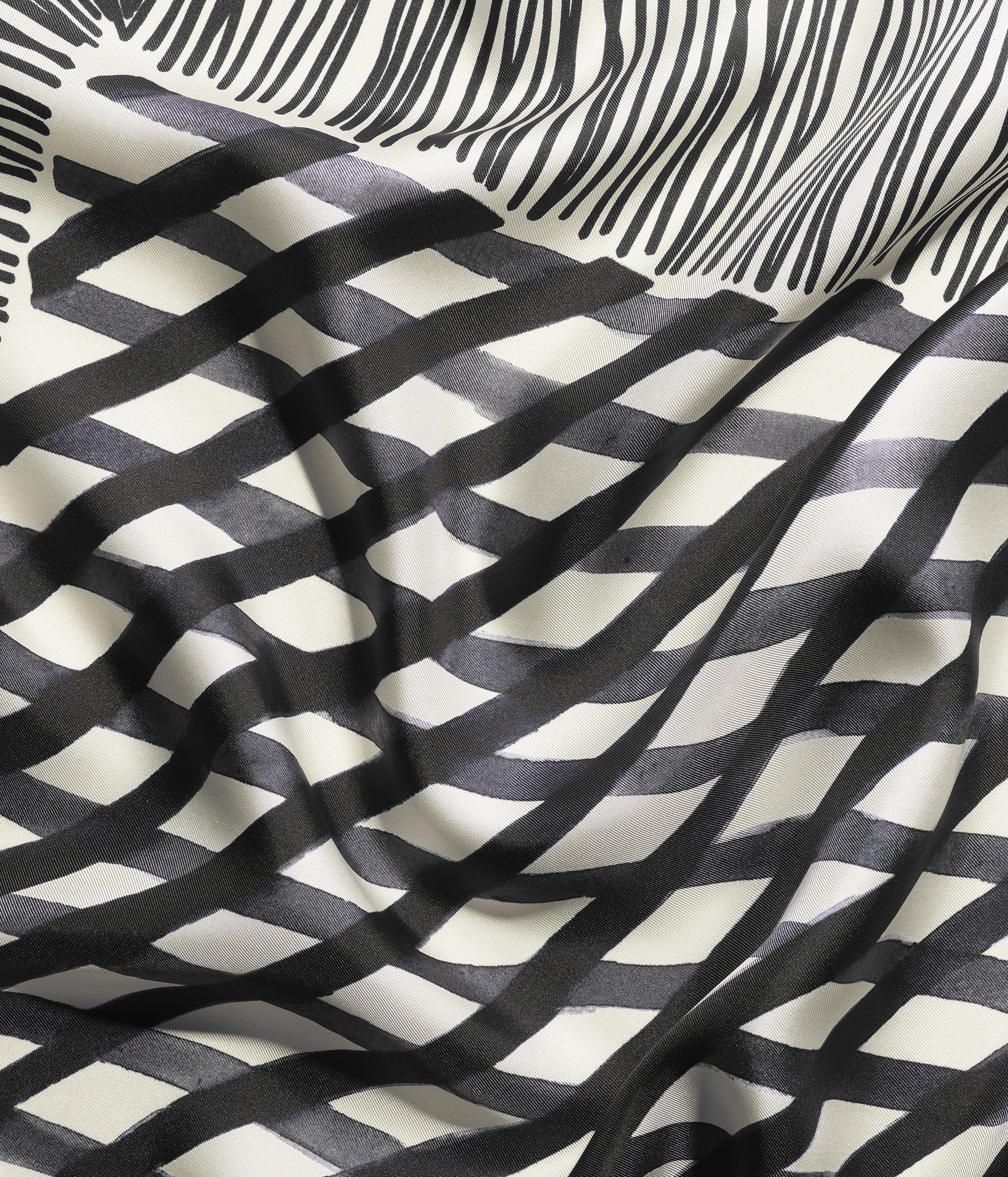 スカーフ - シルク ツイル、ブラック & ホワイト — ファッション