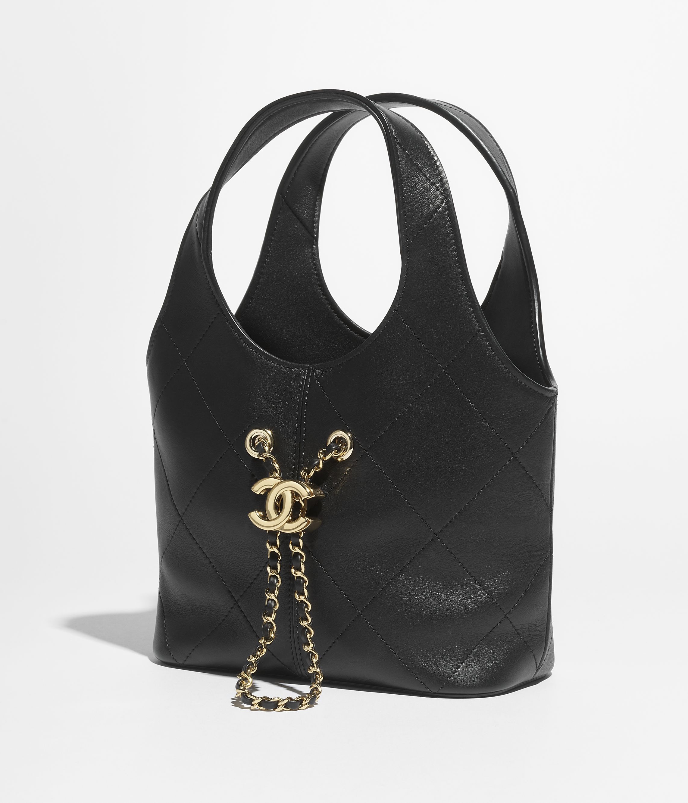 スモール ショッピング バッグ、カーフスキン、ブラック