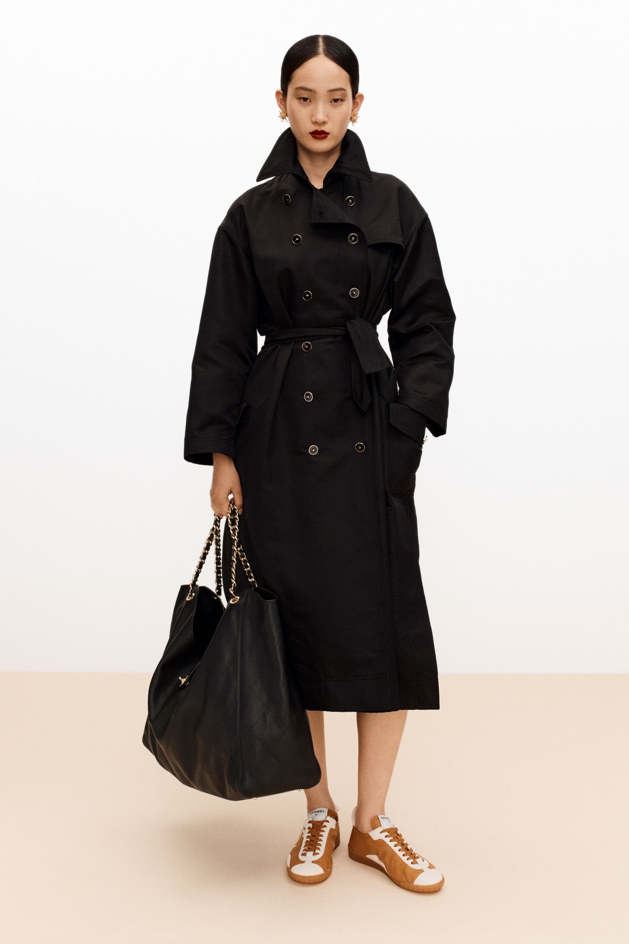 コート - シルク ジャカード サテン、ブラック — ファッション