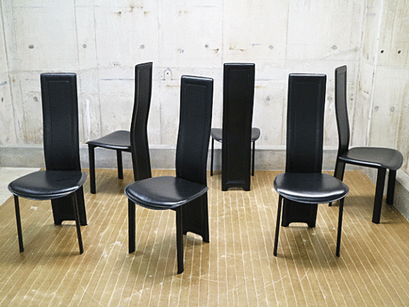 IDC大塚家具】黒革 ハイバックチェア/ダイニングチェア 椅子 出張買取