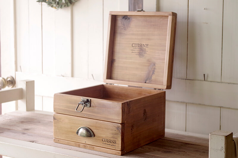ナチュラルな木製ツールボックスS｜アンティークスタイルの収納木箱