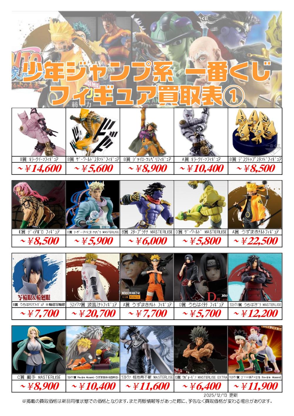 その他ジャンプフィギュア買取価格表-千葉鑑定団八千代店