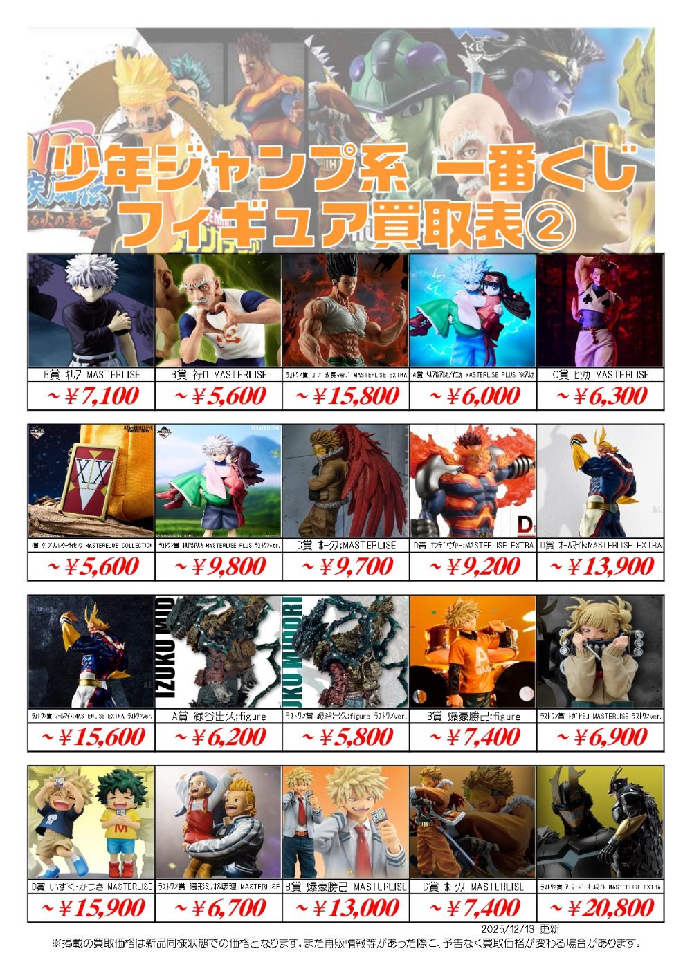 その他ジャンプフィギュア買取価格表-千葉鑑定団八千代店