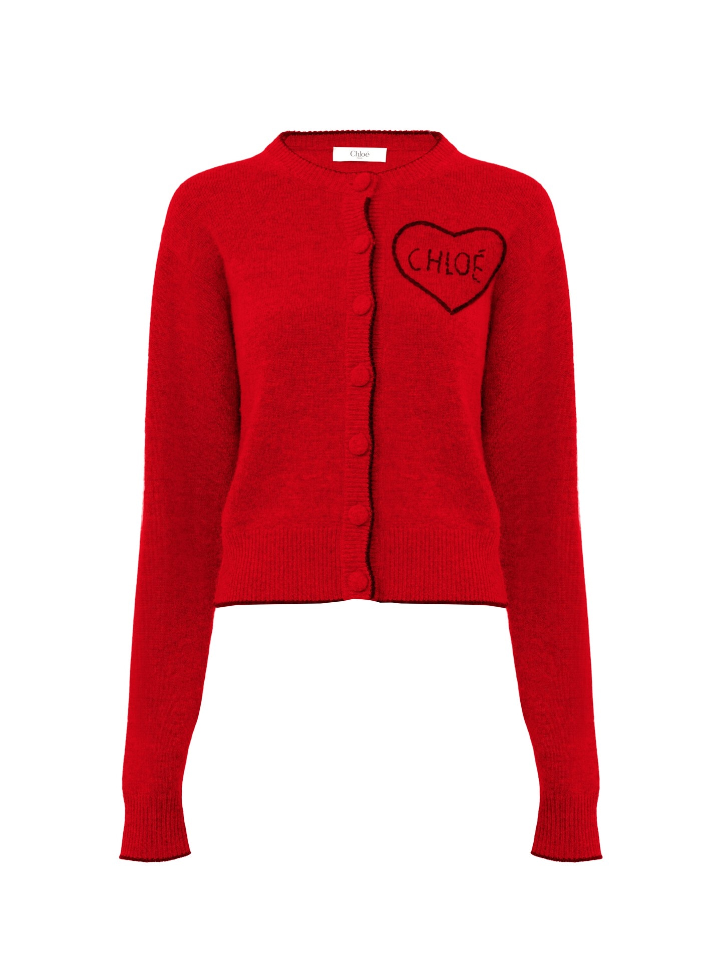 Fitted logo cardigan in a wool & cashmere knit Red - Chloé