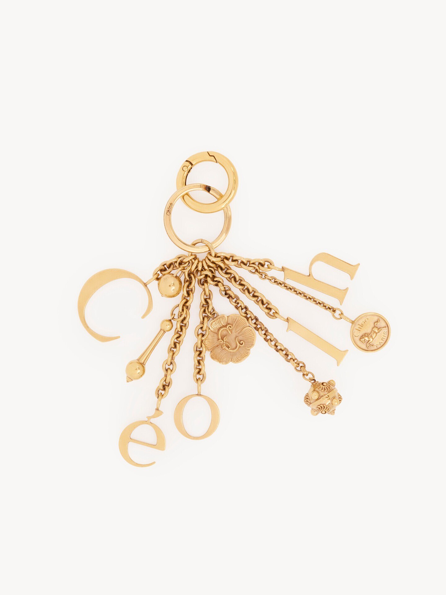 ブラス製Chloé Symbols Logoキーリングバッグチャーム 茶色 - Chloé
