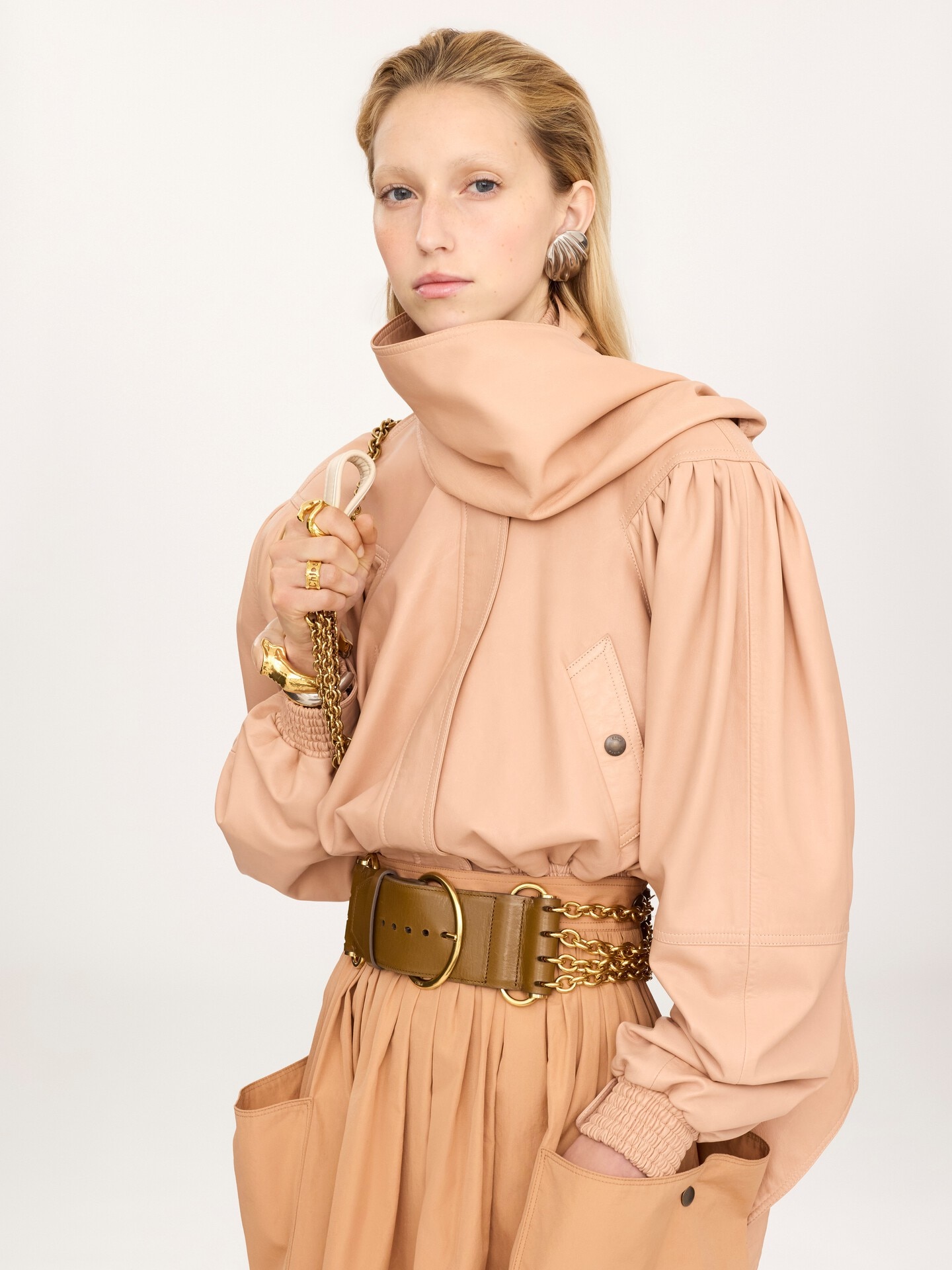 レザー製クロップド スカーフジャケット ピンク - Chloé