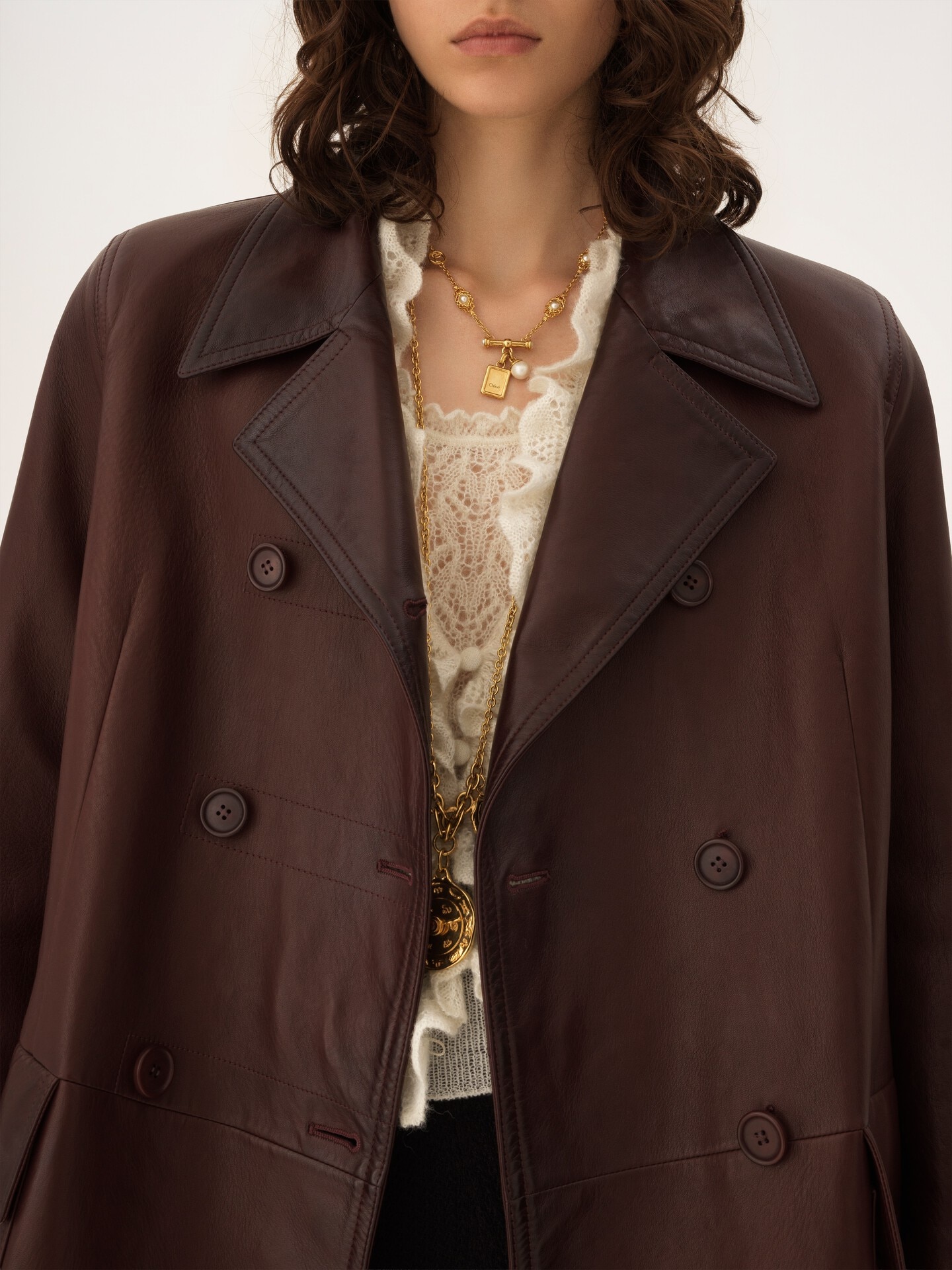 レザー製ダブルブレストカーコート 赤 - Chloé