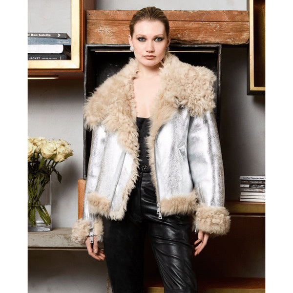 Giorgio Brato Metallic Shearling Jacket - Silver – Choix