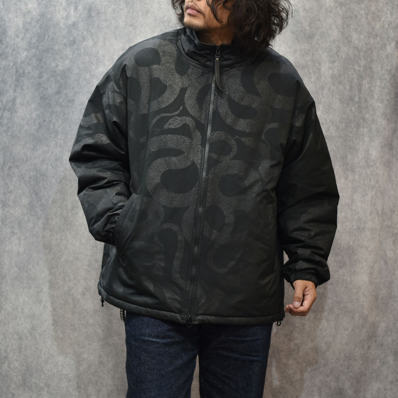 CALEE - P/N TRACK TYPE JACKET ＜SNAKE PATTERN＞ (BLACK)｜トラック