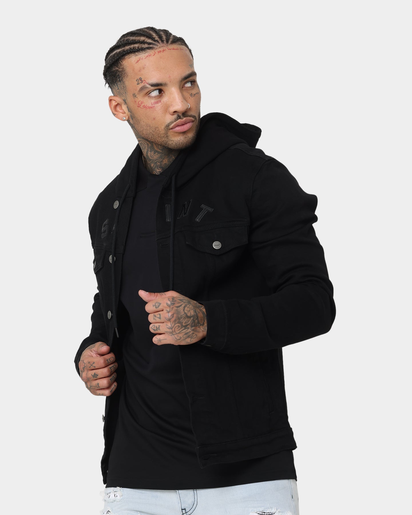 Saint Morta London Hooded Denim Jacket V2 Black/Black | Culture