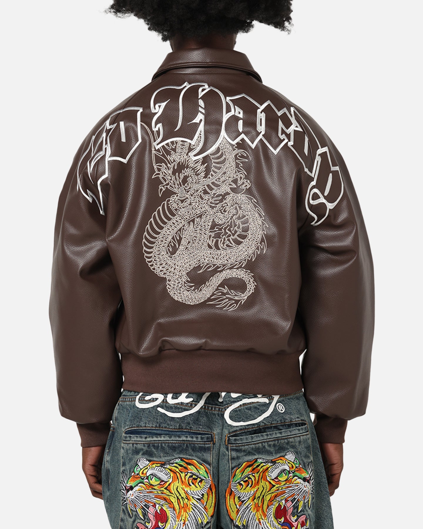 Ed Hardy Shinjuku Leather Jacket Brown | Culture Kings US