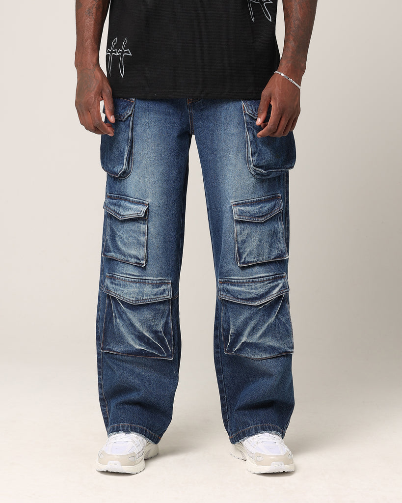 Saint Morta Baggy Cargo Pants Dark Blue Denim | Culture Kings US