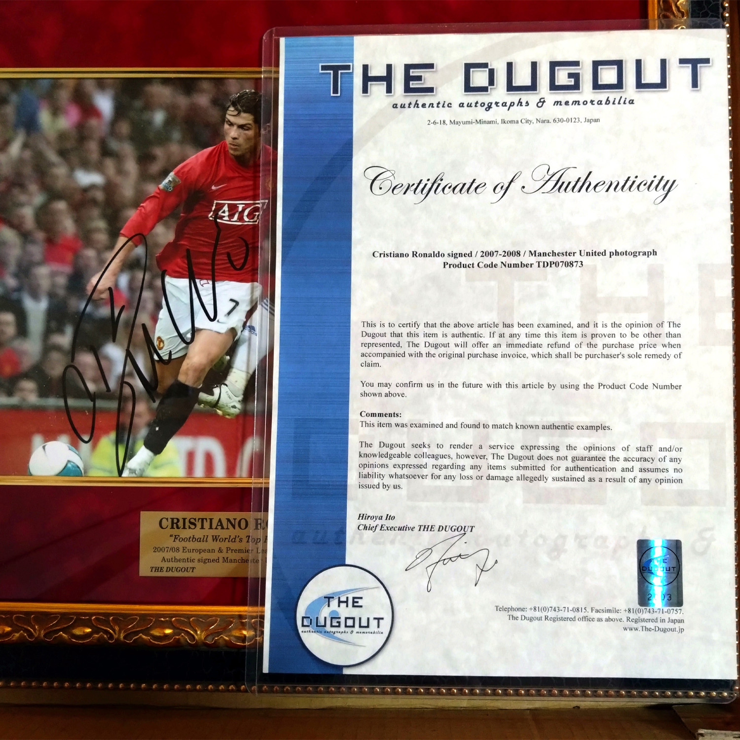 CuriosX / クリスティアーノ・ロナウド直筆サイン入り額装フォト07/08