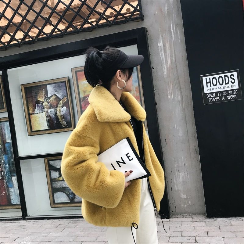women's fake fur Oversized blouson coat jacket エコファーフェイク
