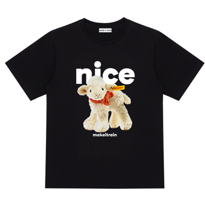 Fun doll lamb print t-shirts ユニセックス 男女兼用 ドールラム羊