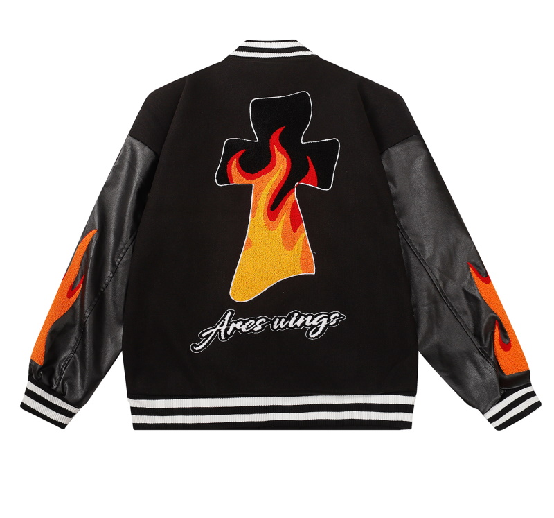 Fire cross motif emblem baseball uniform BASEBALL JACKET blouson