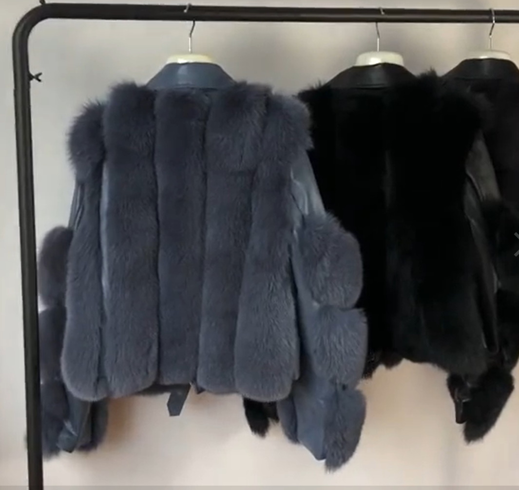Real Fox Fur with Genuine Sheepskin Leather Jacket Coat Riders