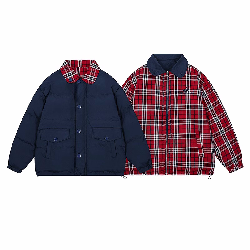 Unisex Color block check pattern reversible down jacket 男女兼用