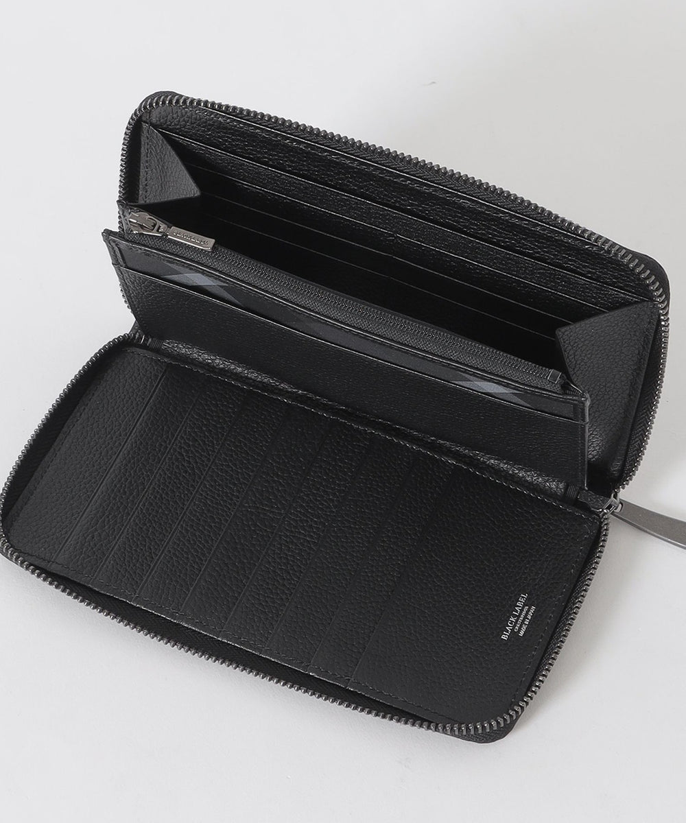 インサイドクレストブリッジチェックコンビレザーラウンドジップ