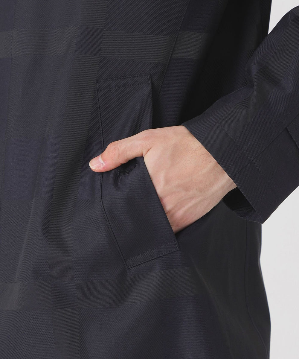 シャドーチェックラミネートステンカラーコート（コート）｜BLACK