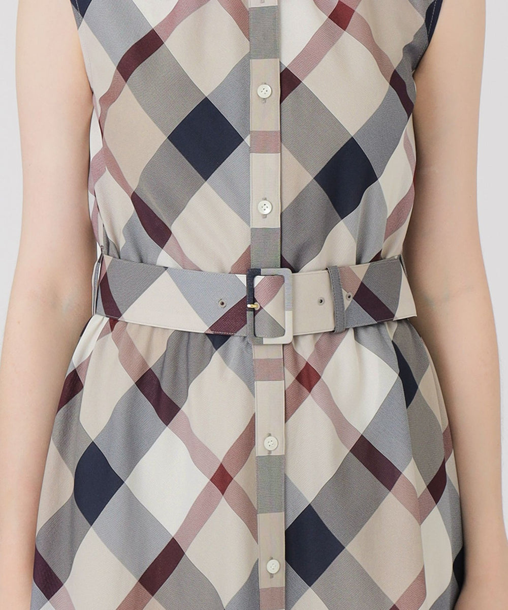 クレストブリッジチェックカラミクロスシャツドレス（ドレス）｜BLUE