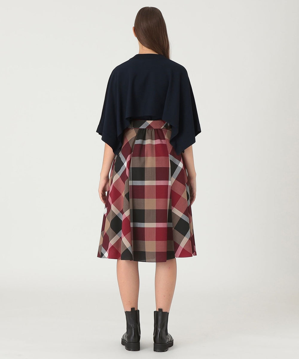 クレストブリッジチェックウールポリエステルフレアスカート（スカート