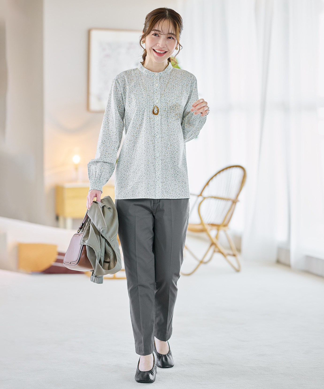 レディース 花柄プリント ピンタック ブラウス【オンラインショップ