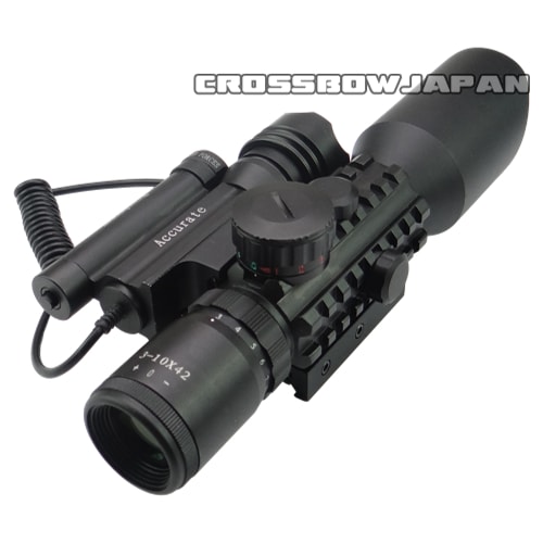 クロスボウ用スコープ 3-10×42 レーザー&フラッシュライト付き 10&20mm