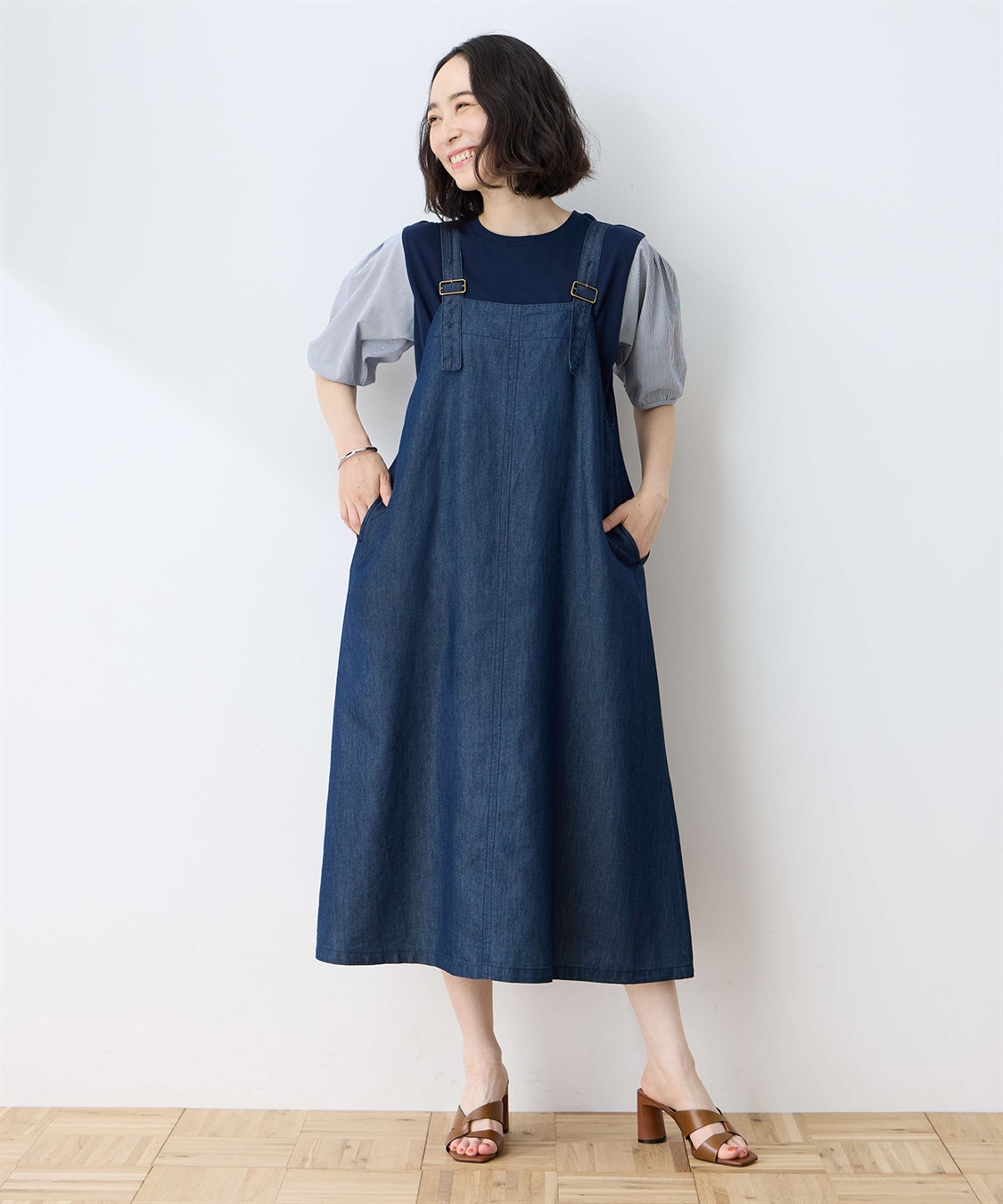冷感】デニムサスペンダースカート DECOY｜クロスプラス公式通販サイト