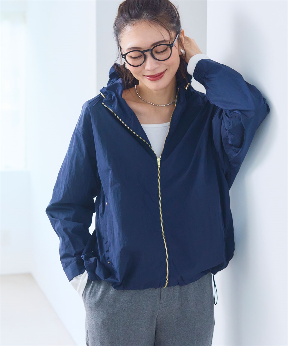 撥水》アクティかる シャイニーナイロンフードブルゾン【CF/クロス