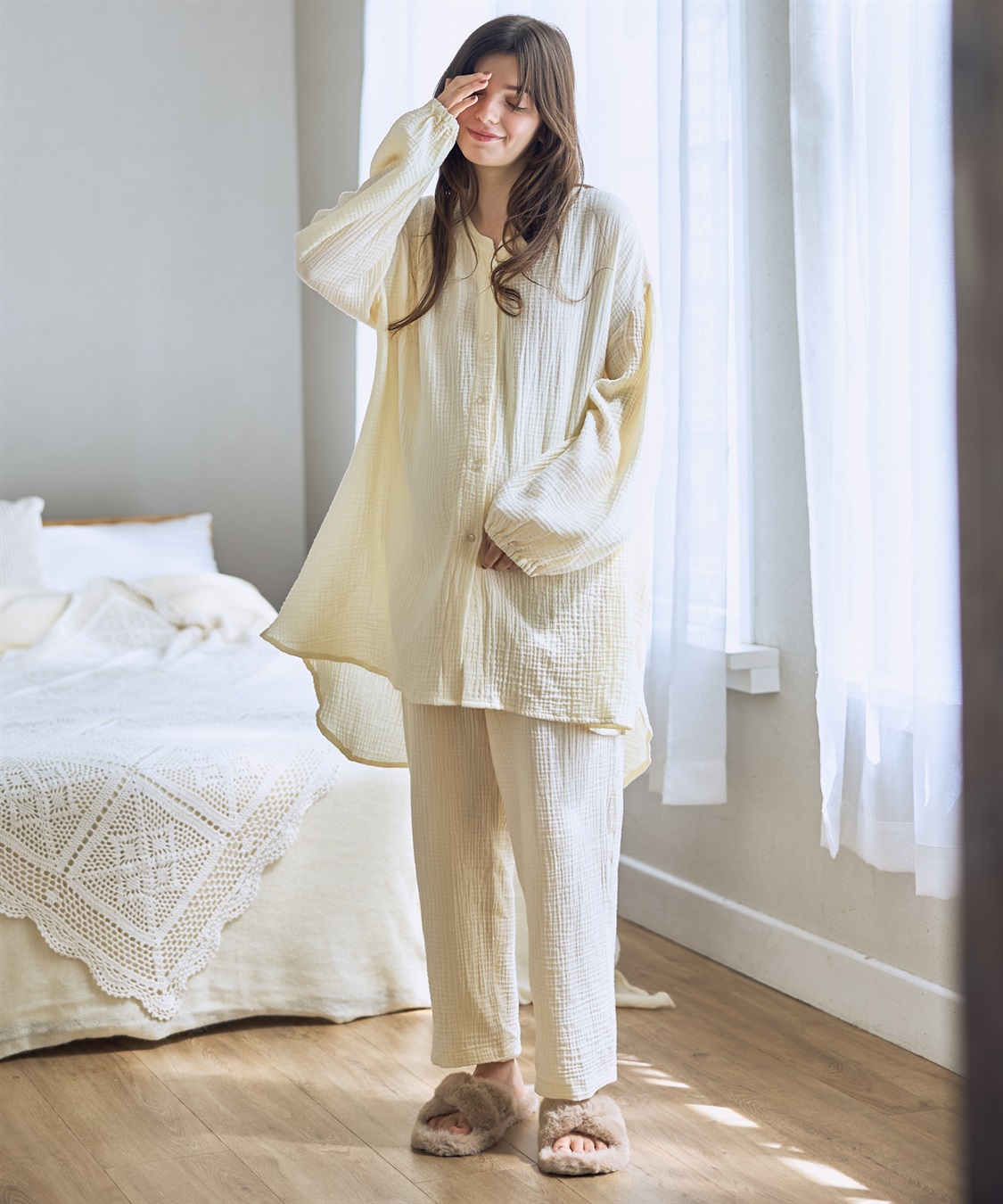 親子ペア可】ダブルガーゼ長袖パジャマ コットン100％(産前・産後対応