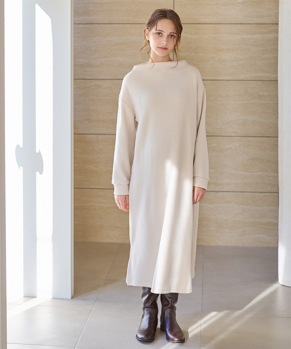 ニットソー裏起毛ワンピース（マタニティ/授乳服）授乳口付き 授乳楽々